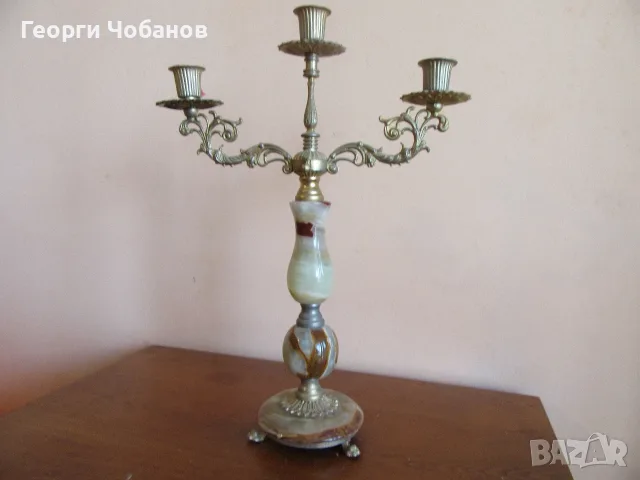 свещник от оникс и месинг, снимка 3 - Свещи и свещници (декоративни) - 55962947