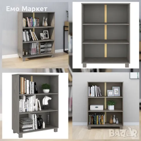 Библиотека, светлосива - 85x35x112 см, бор масив