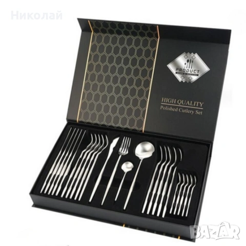 Комплект прибори за хранене от 24 части с луксозен дизайн и магнитна кутия, снимка 7 - Прибори за хранене, готвене и сервиране - 53115540