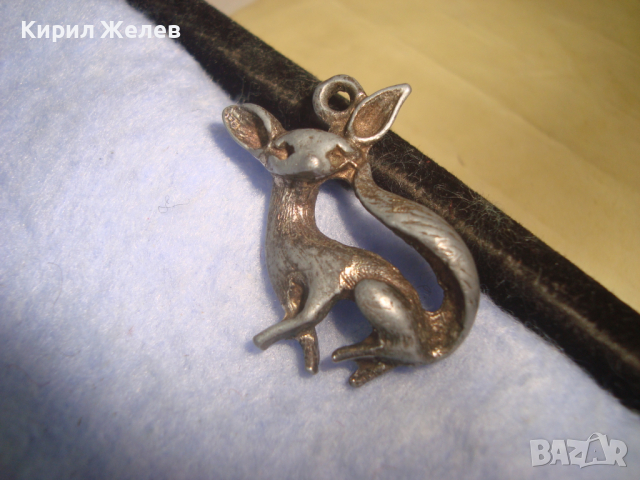 МИНИАТЮРНА ОЛОВНА с ПОЗЛАТА ЛИСИЦА - АРТ ДЕКО ФИГУРАЛЕН ПЕНДАНТ МЕДАЛЬОНЧЕ МАЙСТОРСКА РАБОТА 26415