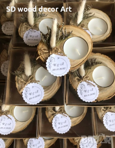 Подарък за гости – Дървен свещник, снимка 10 - Други - 53873467