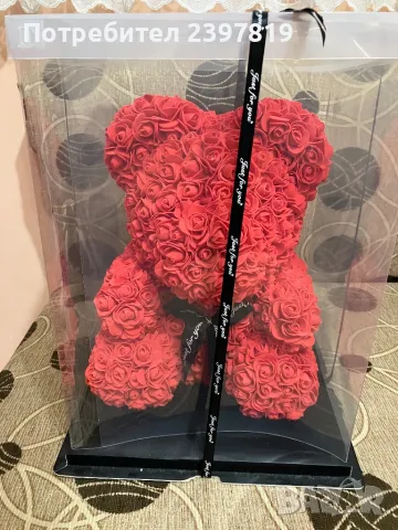 Мечка от рози висока 45 см, снимка 2 - Декорация за дома - 48918913