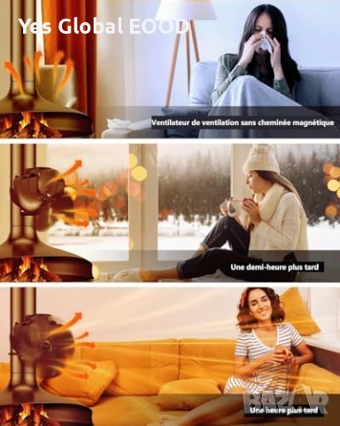 Магнитен вентилатор за камина без ток + резервен пръстен, снимка 4 - Други стоки за дома - 53634459