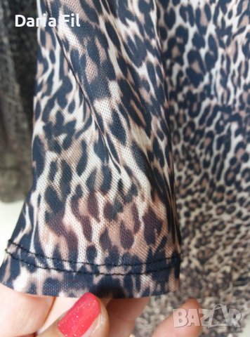 -30% Дълга рокля в леопардов принт с леко прозрачни ръкави , снимка 3 - Рокли - 39644072