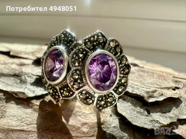 Старинни сребърни обеци с аметист 
