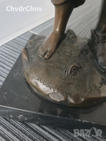 40см-6кг Barbella статуетка/стара италианска бронзова скулптура/фигура на момче пиещо от стомна, снимка 9 - Статуетки - 52804196