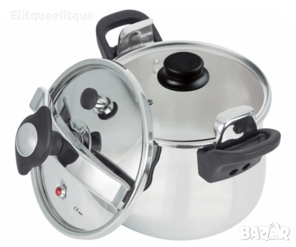 Тенджера под налягане Rosberg, 5л/7л/9л, Индукция, Неръждаема стомана, Стъклен и метален капак