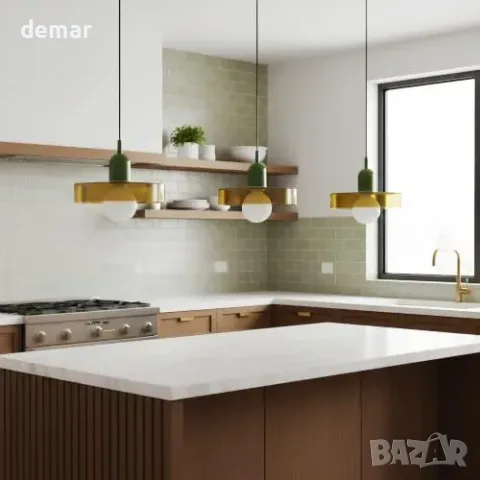 Винтиажна стъклена висяща лампа със зелено покритие, 25 см, снимка 5 - Лампи за таван - 55777183