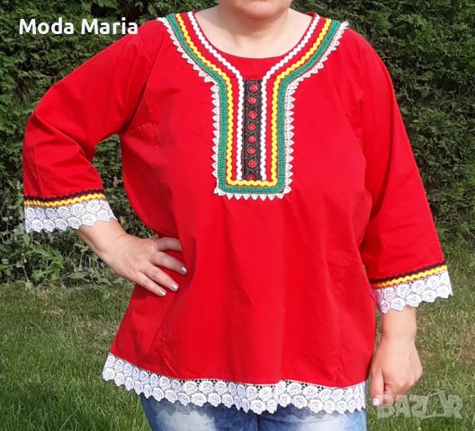 Дамска фолклорна риза червена, снимка 2 - Ризи - 41358526