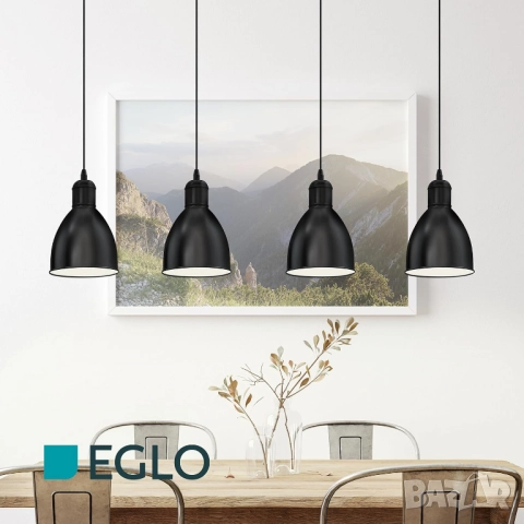 Висяща Лампа/Пендел, Винтидж/Индустриален Дизайн, Черно/Бяло, 4 x E27, Eglo Priddy 4-flame Pendant!