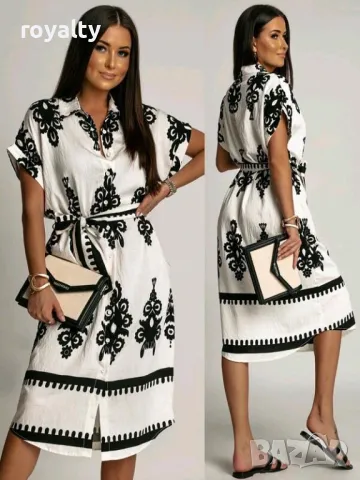 Бяла ефектна рокля с къс ръкав