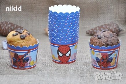 10 бр Спайдърмен spiderman хартиени кошнички капсули поставки чашки за кексчета мъфини, снимка 3 - Други - 37972659