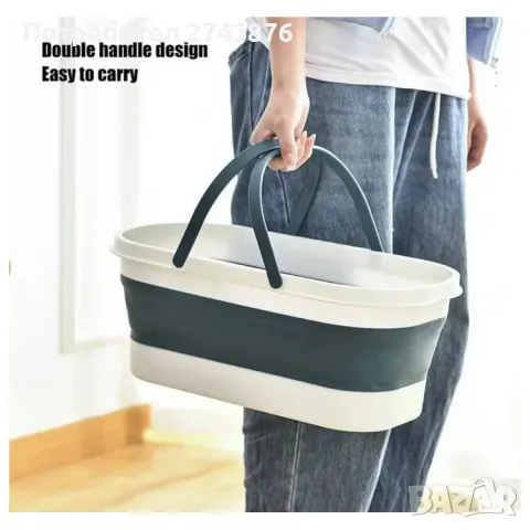 Сгъваема кофа с две дръжки, Синя, С колелца, Д 44 Ш 24 В 18.5 см, снимка 5 - Мопове, кофи, четки и метли - 48835639