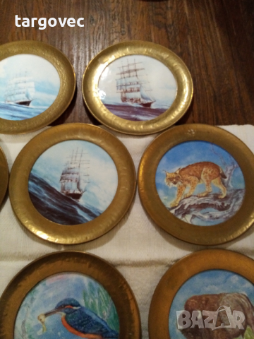 Осем броя уникални порцеланови пана в бронзов обков, снимка 2 - Пана - 36201748