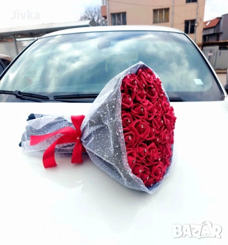 Вечен Букет от 51 рози от фоам, снимка 3 - Изкуствени цветя - 53433331