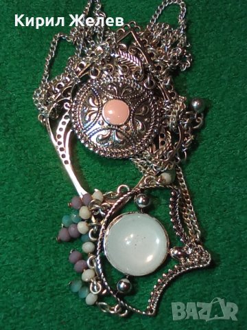 СРЕБРИСТ ОРИЕНТАЛСКИ СТИЛ МЕДАЛЬОН КОЛИЕ ОГЪРЛИЦА с БЯЛ и РОЗОВ КВАРЦ 8627, снимка 3 - Колиета, медальони, синджири - 30636867