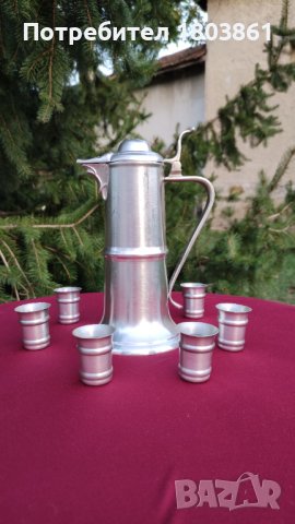 Комплект кана с капак+6 чашки от калай Frieling Zinn немски маркирани