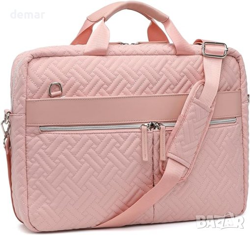 Kono  Чанта за лаптоп за жени, 15,6-инчово ватирано куфарче, водоотблъскваща калъфка, розово