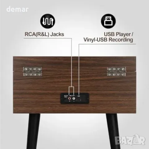 Ретро грамофон с 3 скорости, Bluetooth и вградени говорители, снимка 6 - Грамофони - 55806902