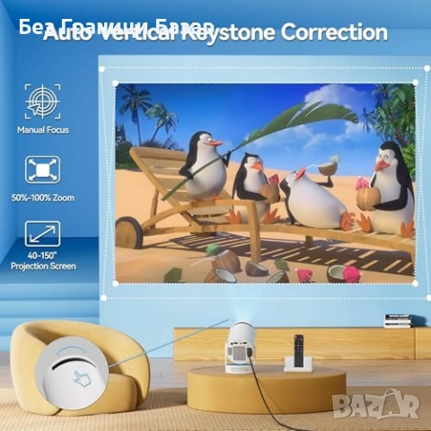 Нов Преносим мини проектор 1080P с поддръжка на 4K, WiFi6 и Bluetooth 5.0, снимка 4 - Друга електроника - 52775984