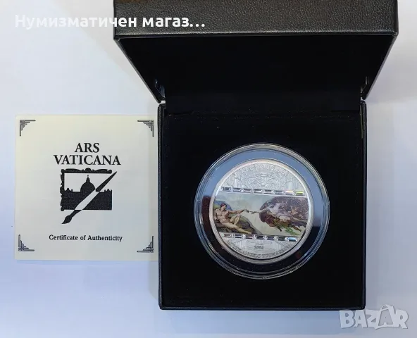 20 долара 2008 Микеланджело - Сътворението на Адам 3 oz., снимка 3 - Нумизматика и бонистика - 56113524