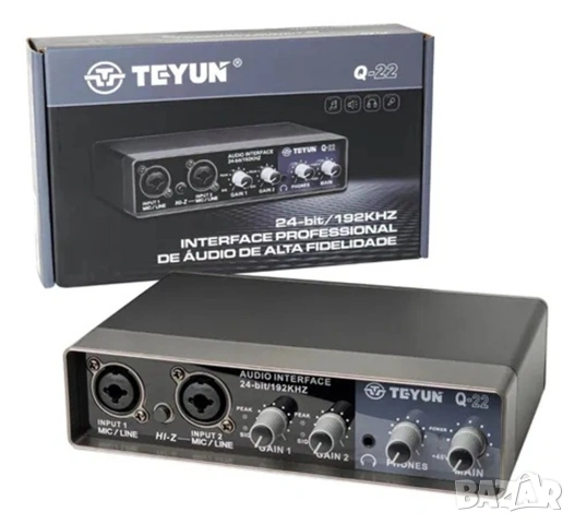 Професионална външна звукова карта Teyun Q-22 – 24-bit/192kHz Аудио интерфейс, снимка 2 - Ресийвъри, усилватели, смесителни пултове - 53828028
