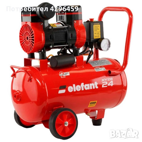 Компресор за въздух, Безмаслен, 24л, 8 bar, 1.2 к.с., Elefant XY2824, снимка 3 - Компресори - 48625793
