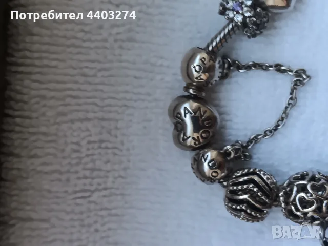 сребърна гривна pandora с 12 талисмана., снимка 3 - Гривни - 56131450