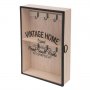 Кутия за съхранение на ключове, със стъклена вратичка, 6 куки, Дървена, 20x30x6 cm., беж, снимка 2