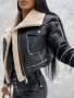 Ново дамско късо кожено яке от агнешка вълна в мотоциклетен стил, 3цвята, снимка 5