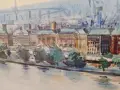 Hamburger Michel Landingsbrucken Binnenalsyer акварел подписан 90г панорама 132х58см Злат. рамка ст., снимка 13