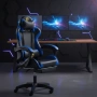 Геймърски стол с поставка за крака - подходящ за деца и тинейджъри- черно-син, въртящ, с масажна фун, снимка 4