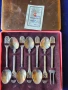 десертен комплект от 6 лъжички + 1 виличка - от мелхиор, позлатени, от СССР, снимка 2