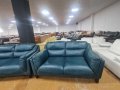 Петролено сини кожени дивани две двойки - естествена кожа, снимка 3