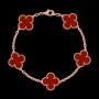 Van Cleef & Arpels VCA 5 Motifs Rose Gold Red Carnelian Vintage Alhambra Дамска Гривна, снимка 3