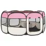 vidaXL Сгъваема кучешка кошара с чанта за носене розова 145x145x61 см, снимка 5