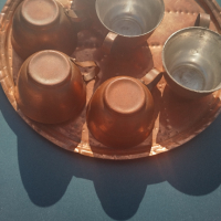 Меден поднос с чаши, снимка 3 - Антикварни и старинни предмети - 44610642