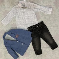 Комплект от сако, риза с папийонка и дънки, снимка 1 - Детски комплекти - 41291559