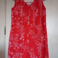 Къса, разкроена рокля с лен NEXT. Червена с флорален десен, снимка 3 - Рокли - 29118132