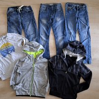 Комплект дънки, суичъри и блуза 134-140, снимка 1 - Детски панталони и дънки - 42096203