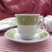 4 сетчета за късо кафе в бяло и зелено с ПоДаРъК пето сетче и лъжички, снимка 5 - Сервизи - 41543577