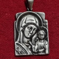 Сребърна плочка икона на Пресвета богородица с младенеца, снимка 7 - Колиета, медальони, синджири - 41937604