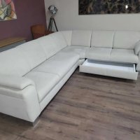 Светло кремав ъглов диван от плат с функция сън и чекмедже КS4815, снимка 4 - Дивани и мека мебел - 44245239