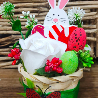 Великденски кошнички с ароматна роза от пластичен сапун и декорация, снимка 3 - Декорация за дома - 44837474