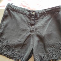 черни ленени къси панталонки с дантела, снимка 4 - Къси панталони и бермуди - 40543749