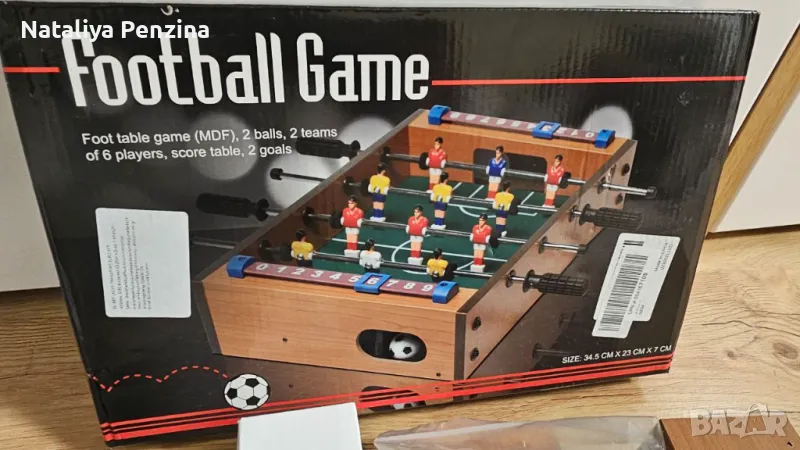 Мини дървена игра футбол на маса за деца с 2 включени топки, 34,5 x 23 x 7 cm, снимка 1