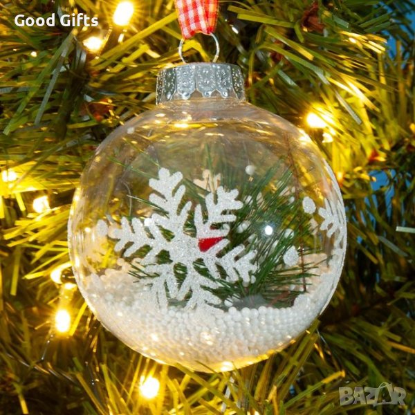 6 броя Прозрачна Топка за украшение за коледна елха, Клонче и снежинка, снимка 1