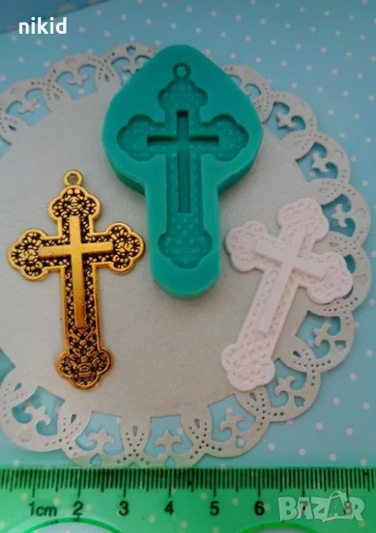 Кръст в мрежа с висулка силиконов молд форма фондан украса декор кръщене пита, снимка 1