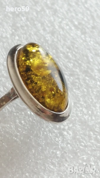 Сребърен дамски пръстен с кехлибар,сребро 925, снимка 1