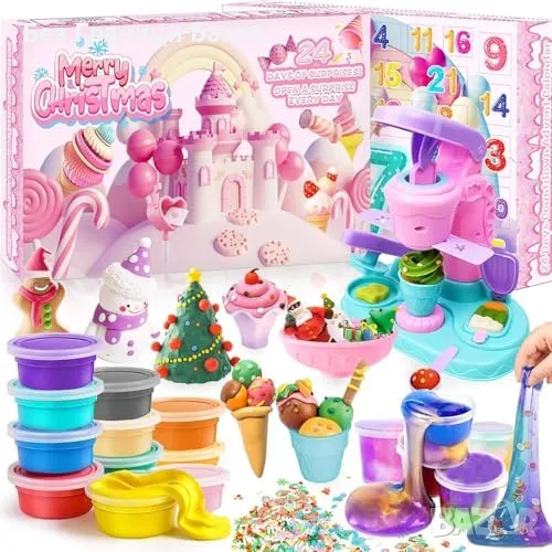 Нов Цветен адвент календар 2024 – Слайм, тесто и играчки Подарък дете, снимка 1